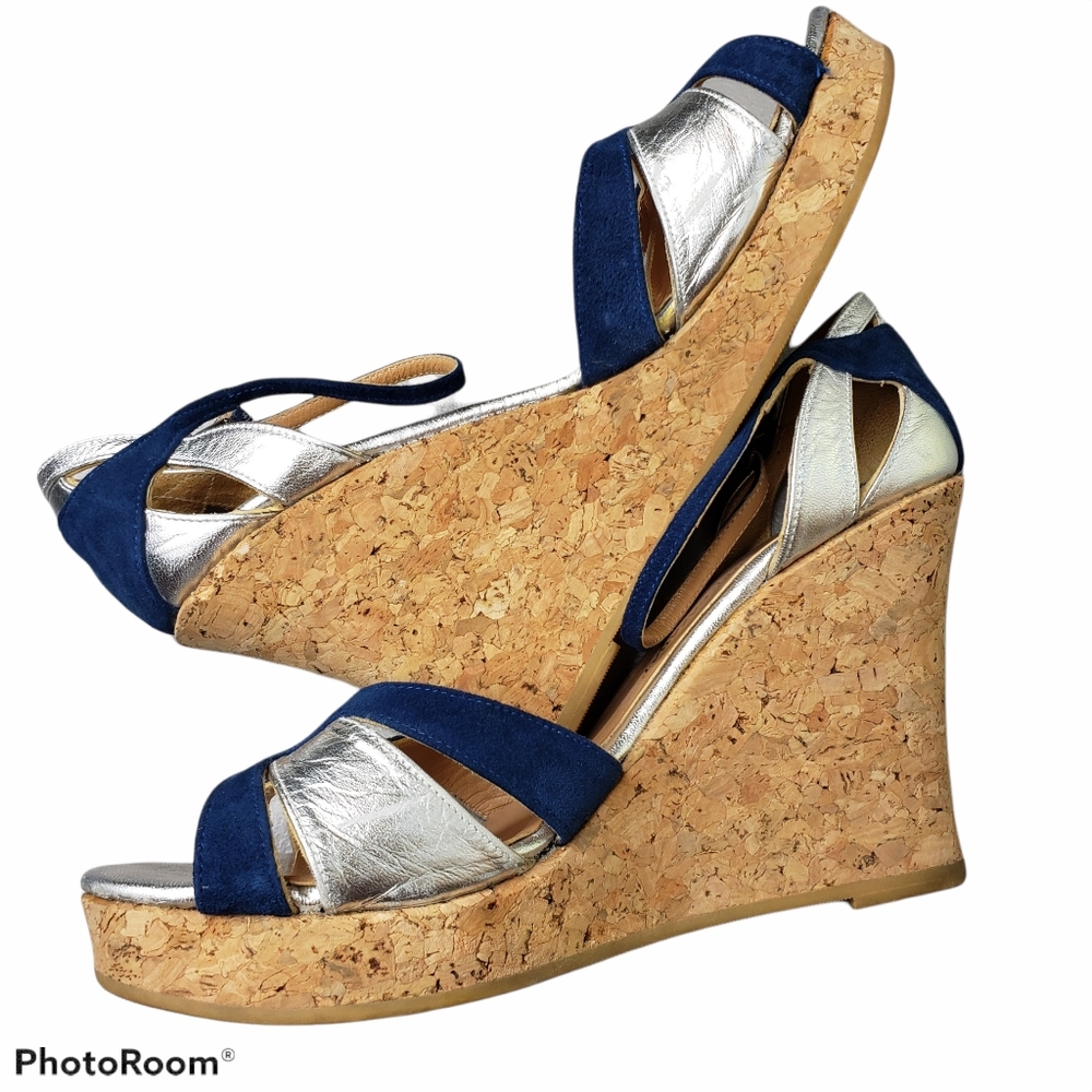 Jean-Michel Catzabat Silver Cork Chunky Wedge Platforms Evening Events 9 Galas